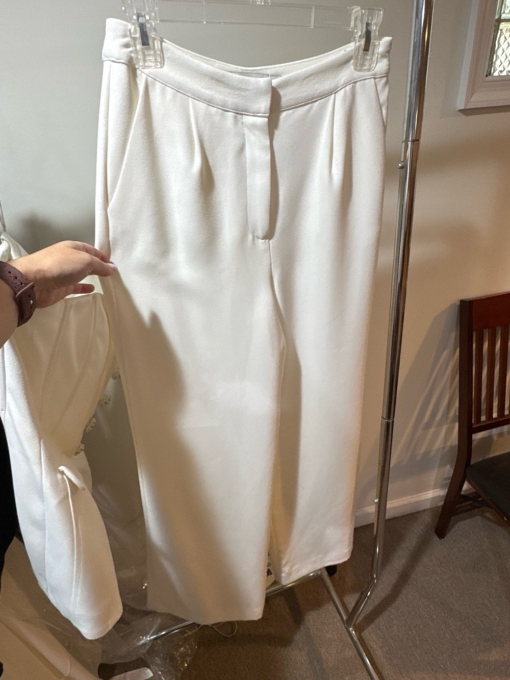 Self-Portrait White Strapless Corset Top with Wide-Leg Pants - Picture 9 of 10